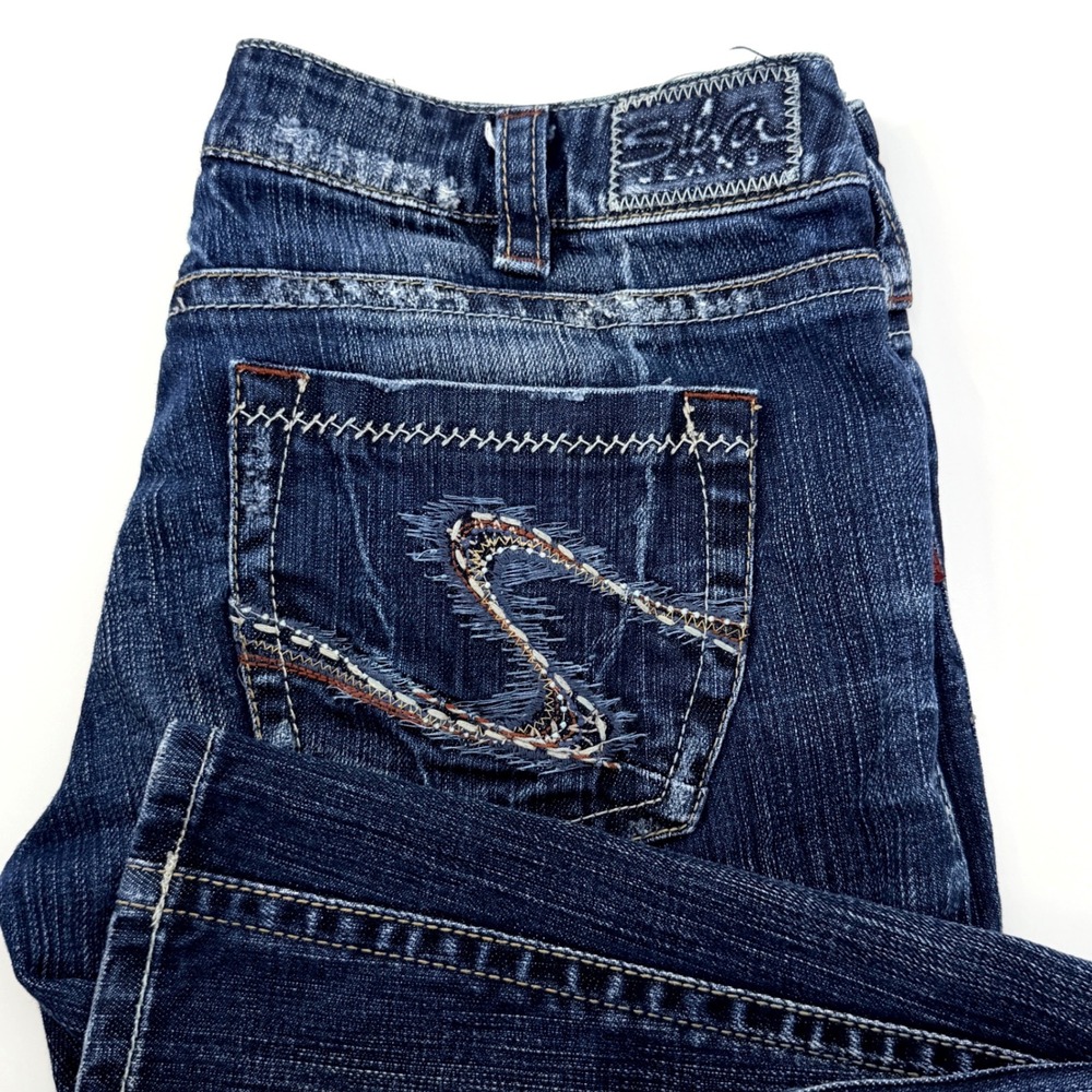 Silver Jeans Tuesday Flare Women 31x31 Dark Wash Low Rise Distressed - Picture 4 of 14